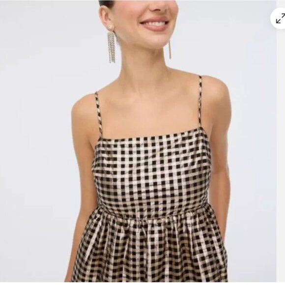 J Crew Factory Lurex Metallic Gingham Tiered Mini Dress - Picture 3 of 3